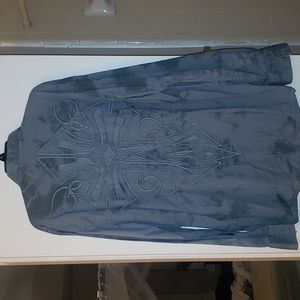 Men's Roar SIZE XXL Distressed Embroidered Muted Blue Button Long Sleeve